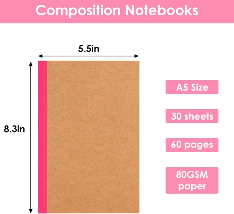 LABUK 20pcs Notebooks Bulk, A5 Kraft Lined Journals Bulk, Rainbow Composition Journal, 12 Colors 60 Pages for Journaling, Writing, School, Kids Gift - Image 2